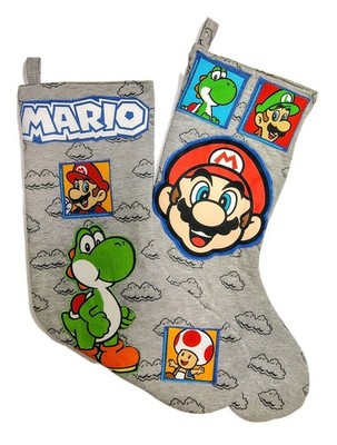 2 Handmade Upcycled Super Mario Tshirt Quilted Christmas Stocking Stockings Set
