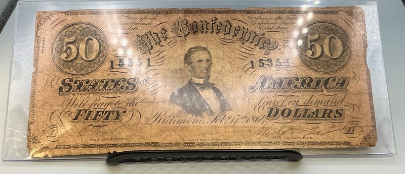 1864 $50 Confederate States Note Fifty Dollar T-66