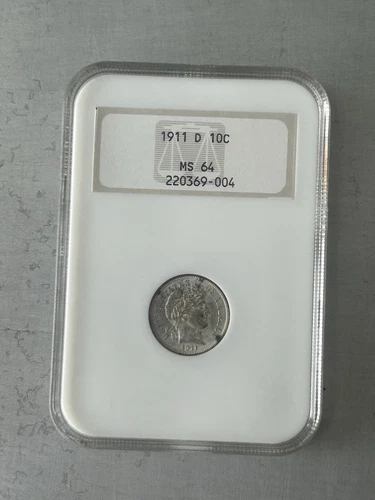 1911 D 10c Barber Silver Dime MS64 NGC Old Brown Holder Gen 4.0 Fatty Rare