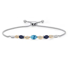 925 Silver and 10K Yellow Gold Swiss Blue Topaz and Sapphire and Lab Grown