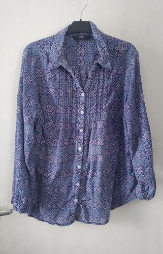 Damen Lila Mix Bluse Hemd Langarm Gr. 18 Kragen Knopfleiste
