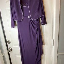 Alex Evenings 2-Piece Dress Bolero Jacket Womens 8P Purple Formal Long