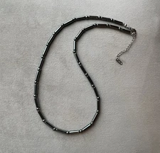 HEMATITE Tube Cylinder Beads Unisex Necklace 20” Stainless Steel