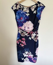 Coast Petite Navy Floral Bodycon Midi Dress UK 6 Wedding Guest Occasion