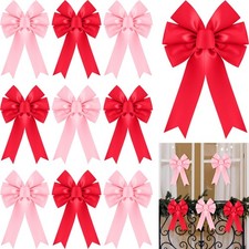 10 Pcs Pink Red Wreath Bows Large Tree Topper Bow Pink and Red Premade Orname...