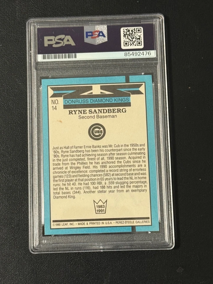 Tarjeta de béisbol Ryne Sandberg Chicago Cubs firmada con autógrafo 1991 Donruss King PSA$ Foto 2 de 2