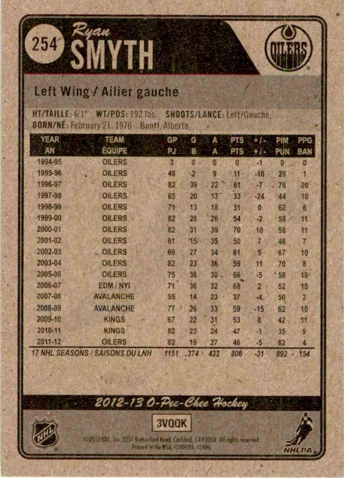 2012-13 O-Pee-Chee Ryan Smyth #254 - Image 2 of 2