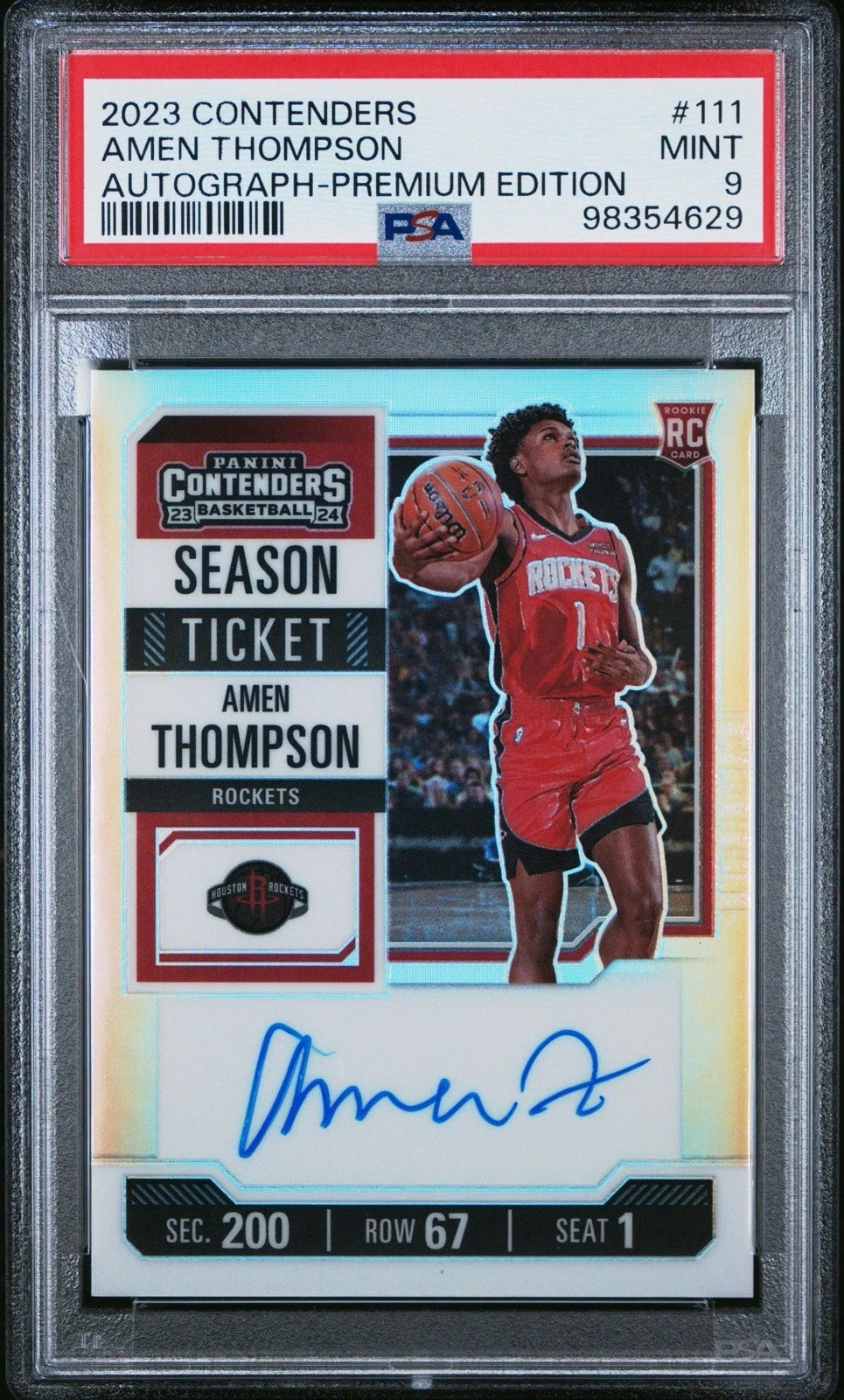 2023 Contenders Amen Thompson Rookie Ticket Premium Prizm Auto PSA 9!