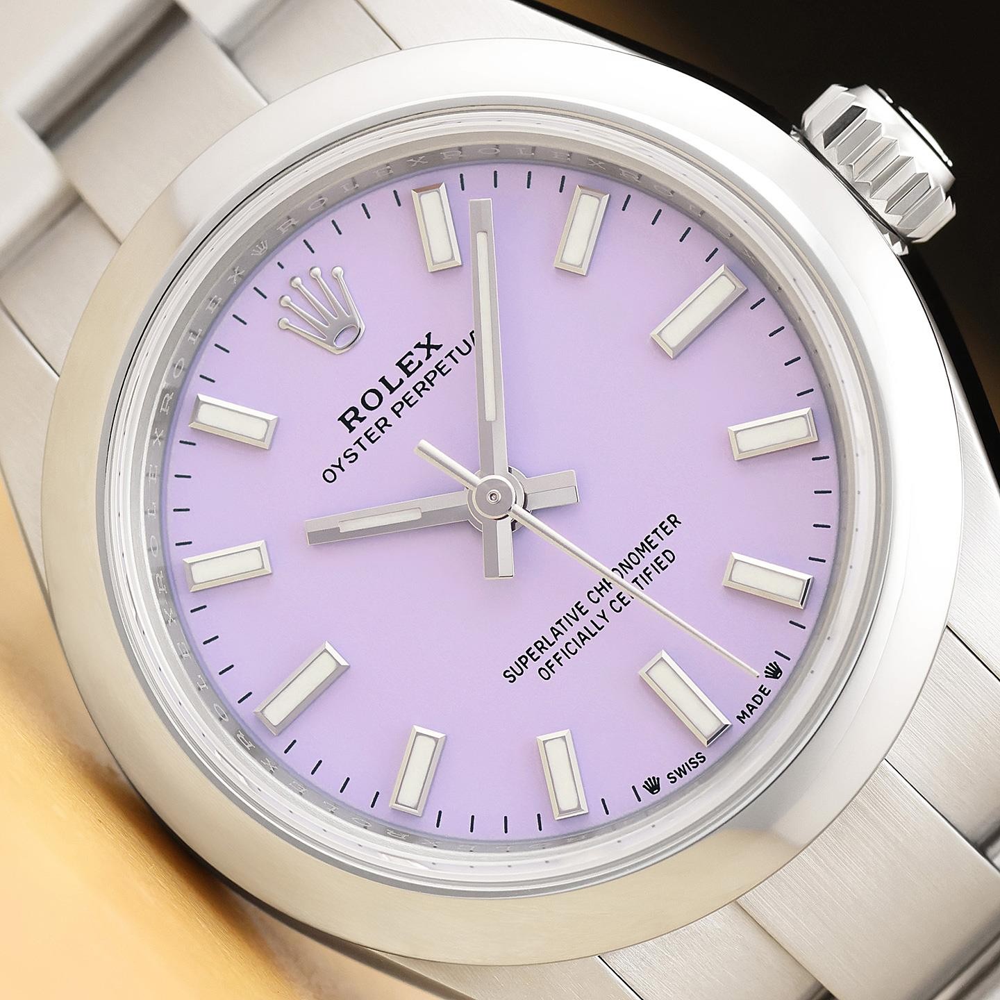 2026 B&P ROLEX OYSTER PERPETUAL 28MM 276200 LAVENDER STEEL OYSTER BAND WATCH