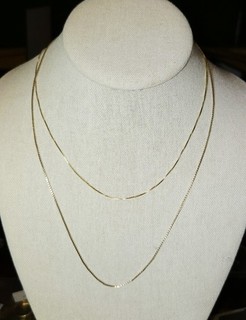 STYLISH SET OF TWO 14k SOLID YELLOW GOLD BOX STYLE CHAIN NECKLACES 16" 20" 4.6g