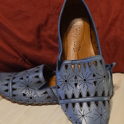 Step in womens Blue Leather Cut-Out Slip-On Loafers Breathable Round Toe EU 41