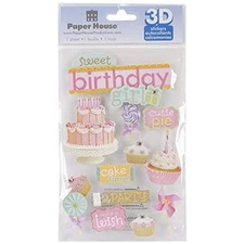 Pink 3D Paper House Stickers Sweet Birthday Girl Set for Creative Projects