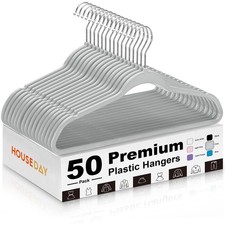 Grey Plastic Hangers 50 Pack - Heavy Duty Non-Slip Clothes Hangers