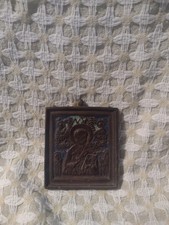 Alte Reiseikone Hl.Nikolaus Wundertäter Bronze Emaille Ikone Russland