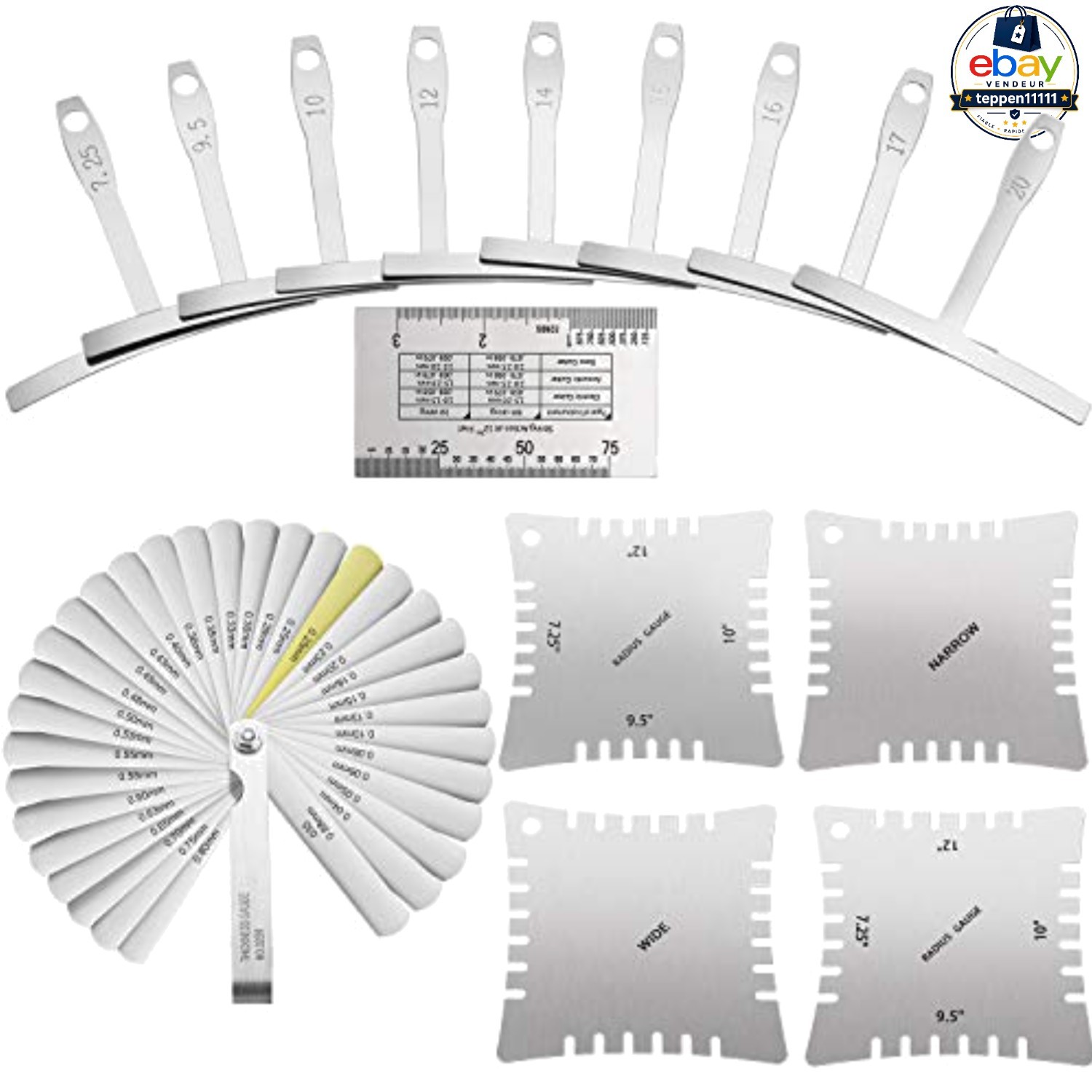 15pcs Guitar Setup Kit Radius Gauge String Action Ruler Feeler Gauge