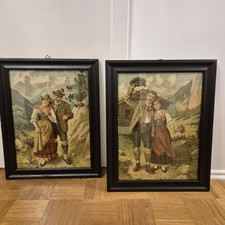 2 Bilder Edelweiß Pärchen von Josef Ringeisen Jagdbild Wilderer 56x45cm  Gerahmt