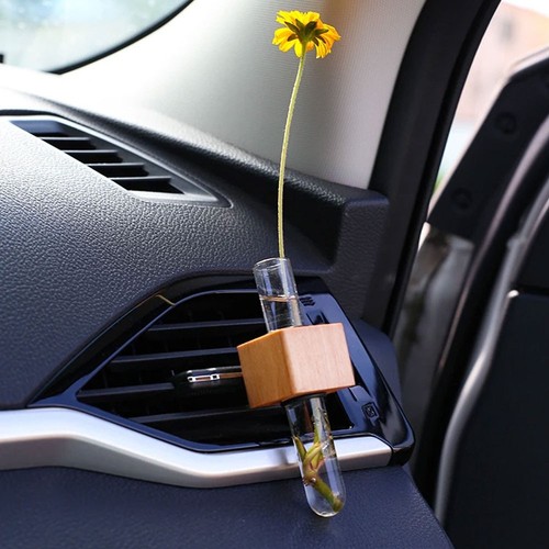 Car Air Vent Mounted Flower Vase Holder Glass Mini Bud Flower Vase Clip - Foto 6 di 11