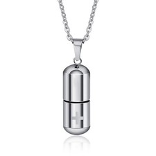Silver Women Men Pendant Necklace Perfume Bottle Medical Pill Capsule Container