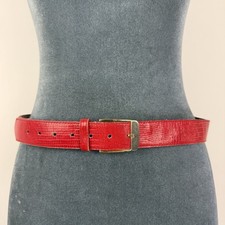 Vintage 90s Womens Large Red Lizard Grain Leather Belt 29" - 34" Waist