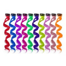 10 Pcs Long Curly Hair Extensions Colored Gradient Clip In Hair Pieces