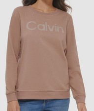 Calvin Klein Women's Brown Crystal Logo Sweatshirt Sweater Size XS