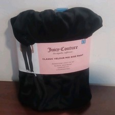 Juicy Couture Black Velour Wide-Leg Sweatpants Rhinestone Logo Elastic Waist