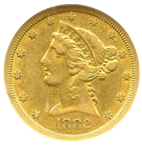 1882-CC $5 Gold Liberty Half Eagle, NGC VF-35, Nice Attractive Rare Date!