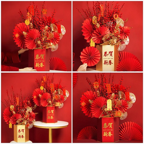 6 pezzi ventaglio pieghevole stile cinese ornamento decorativo pieghevole ventaglio Prop (rosso) - Foto 6 di 12