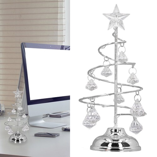 (Silver)small Room Tabletop Metal Christmas Tree Lamp Spiral Wrought Iron - Picture 2 of 22