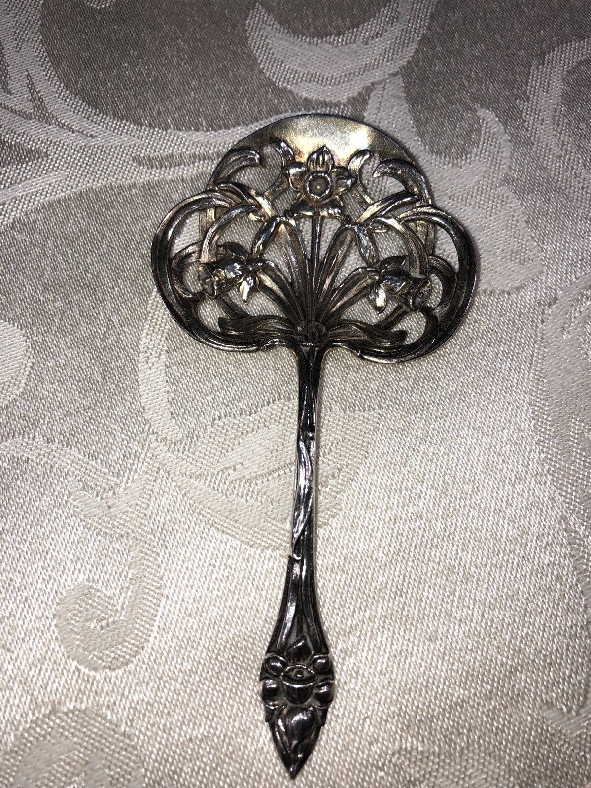 Antique Art Nouveau Gorham H44 Sterling Silver Floral Serving Spoon. Gold Wash.