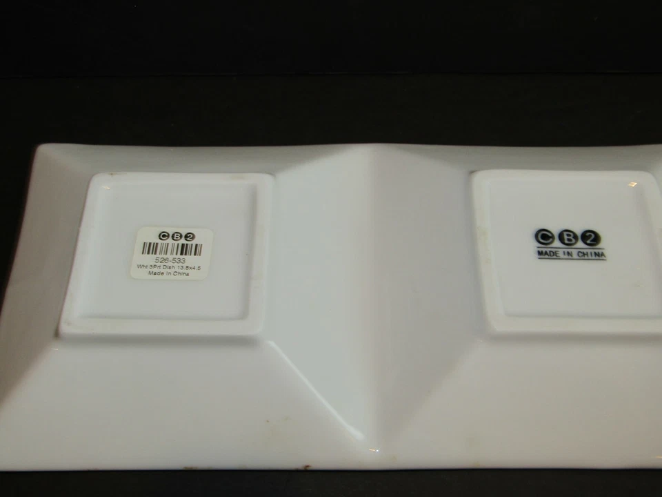 Crate & Barrel C B 2 WHITE 3 Part Dish TRAY 13.5" X 4.5" SKU 526-533 - Image 4 of 4