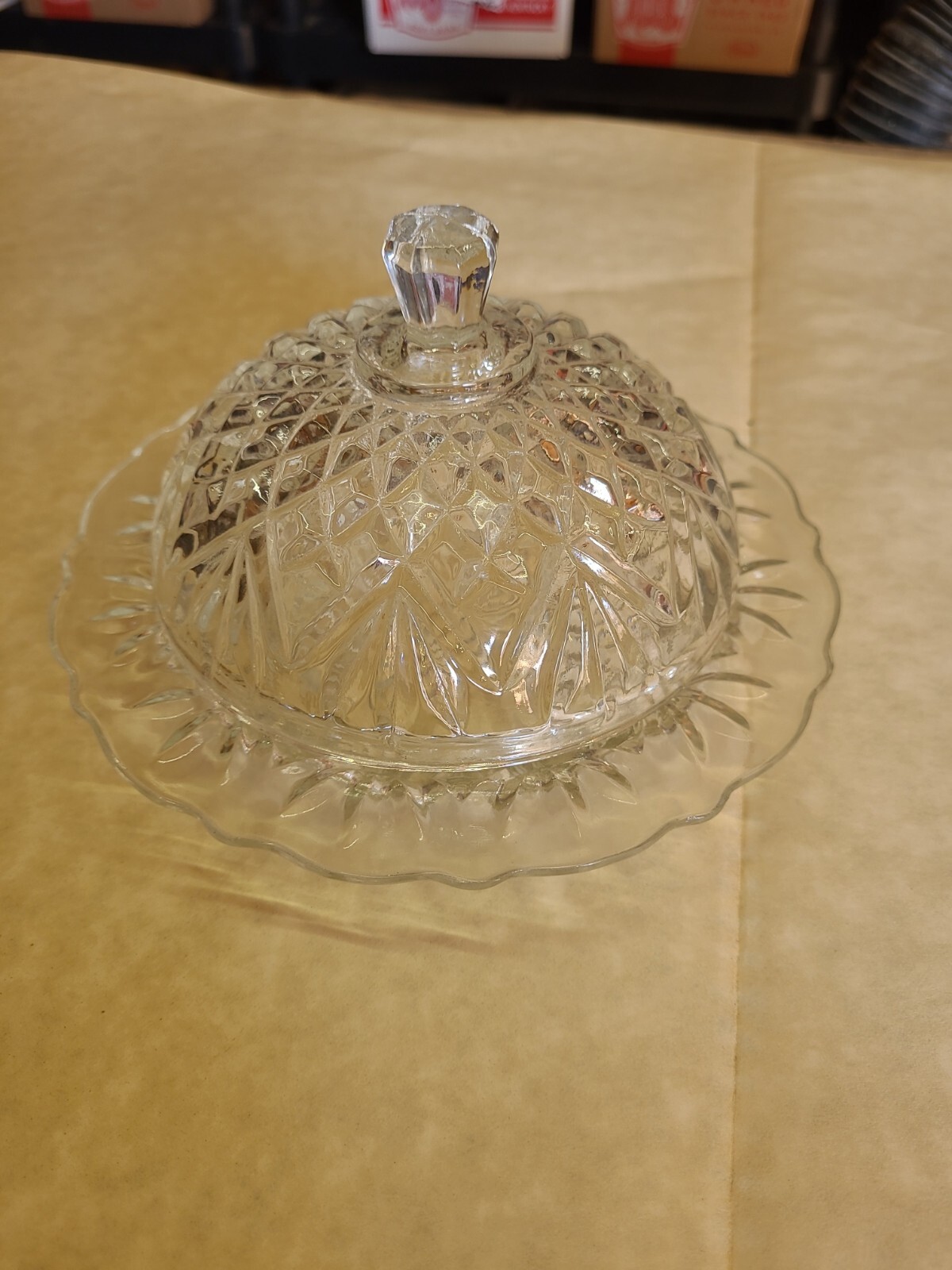 Vintage Glass Round Butter ~ Cheese Dish ~6.5