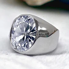 Moissanite Oval Cut Gemstone With 925 Sterling Silver Ring For Men's #799