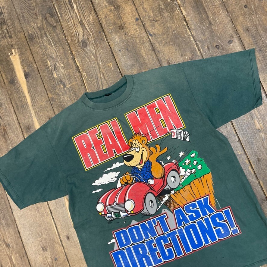 Real Men Don't Ask Questions T-Shirt Mens Cartoon Graphic Hip Hop Tee Green XL image 3