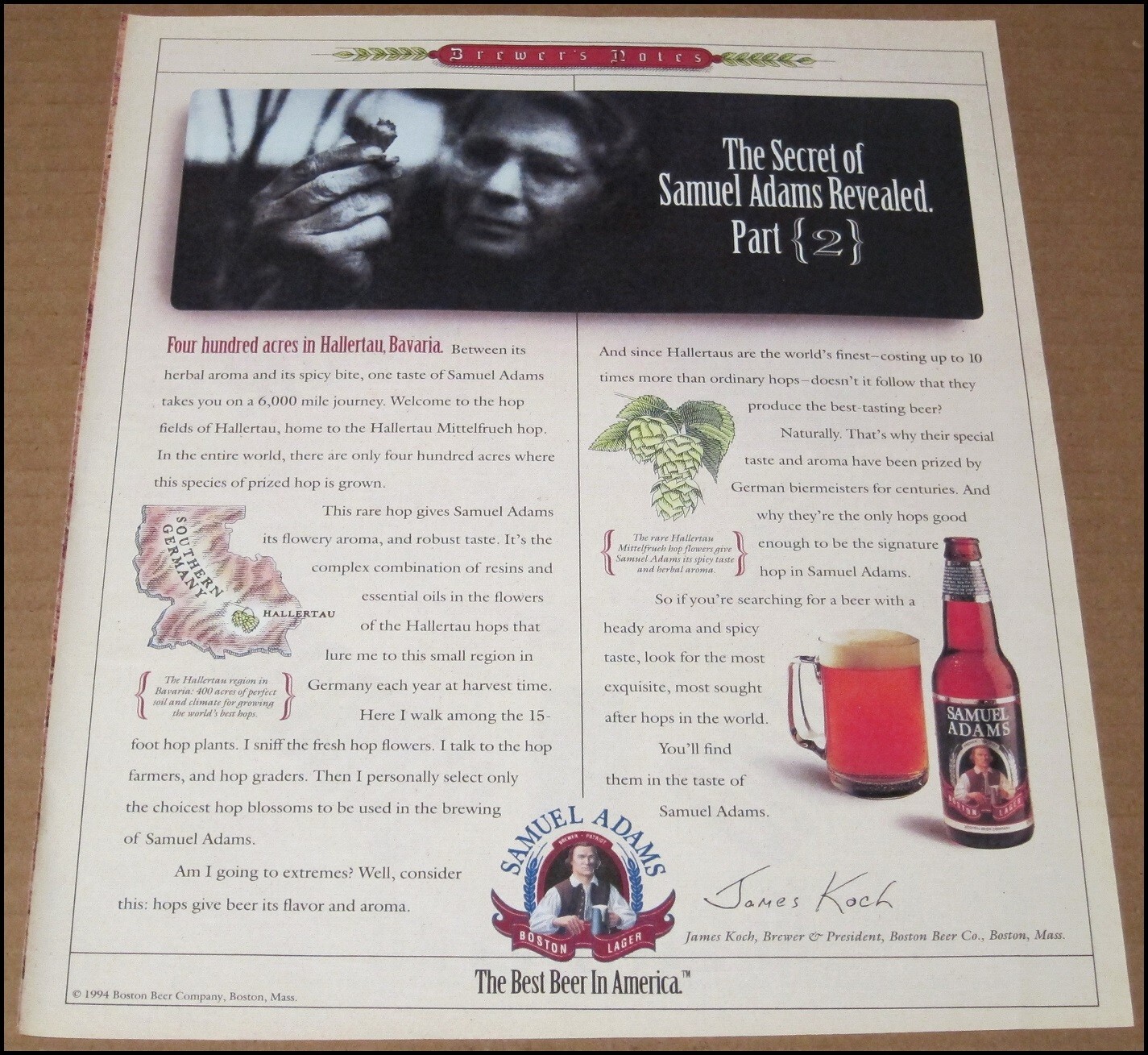 1994 Samuel Adams Boston Lager Print Ad 10" x 12" Beer Advertisement Part 2 VTG