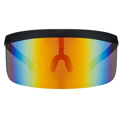 Futuristico oversize Scudo Visiera Occhiali Da Sole FLAT TOP LENTE  SPECCHIATA MONO | eBay