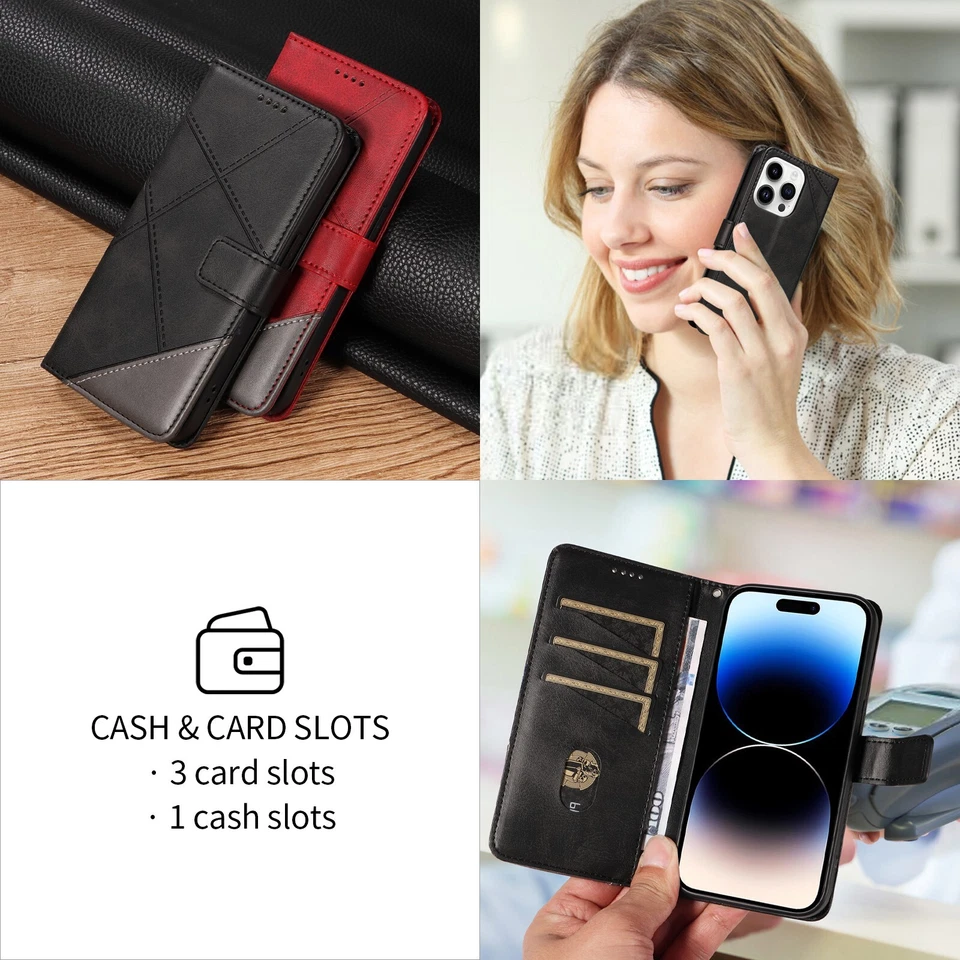 Para Samsung Galaxy A16 A15 A14 A13 Abatible Cuero PU Tarjeta Billetera Estuche Teléfono Cubierta Foto 4 de 4