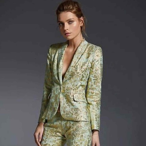 Anya Maj Green + Metallic Gold Floral Silk Blazer NWT Small - Picture 2 of 10