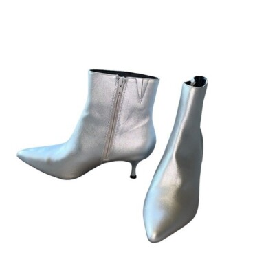 NEW Women Rachel Zoe Metallic Silver Kitten Heel Bootie