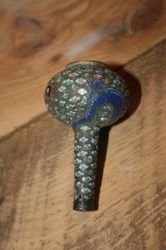 Antq Chinese Miniature Carved Silver Cloisonné Enamel Champleve Bottle Vase 3" - Picture 11 of 13