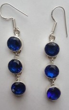 BLUE SAPPHIRE Dangle Earrings. 925 sterling silver bezel set