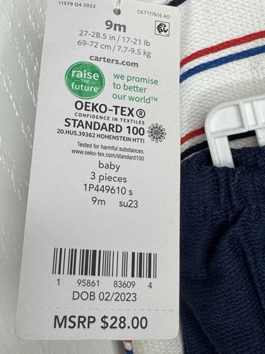 Carter’s Baby Girls’ 3-Piece Summer Outfit Striped Dress ,Navy Shorts,headband - Picture 3 of 3