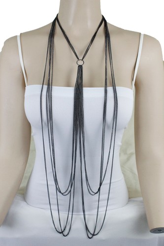 Sexy Pool Women Fashion Long Sexy Harness Necklace Ring Charm Black Body Chain - Picture 5 of 12