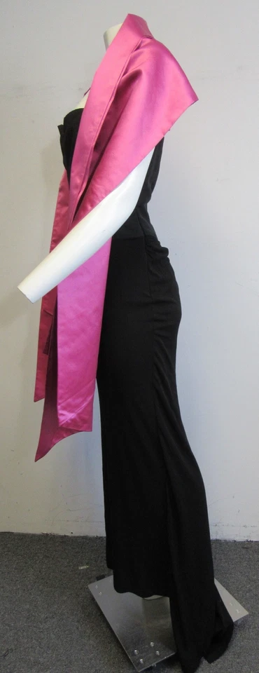 VERA WANG Vestido de Noche Negro Sin Tirantes con Tren y Chal Rosa Talla 8 Foto 2 de 4