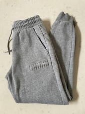 Boys PUMA Tracksuit Pants Size S Elastic Waist Drawstring Grey Fleece Pockets
