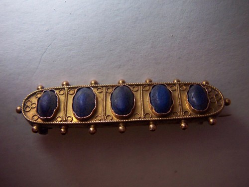 seltene Jugendstil Brosche 5 Lapislazulis 585/14kt-1890-1900 - Picture 2 of 10