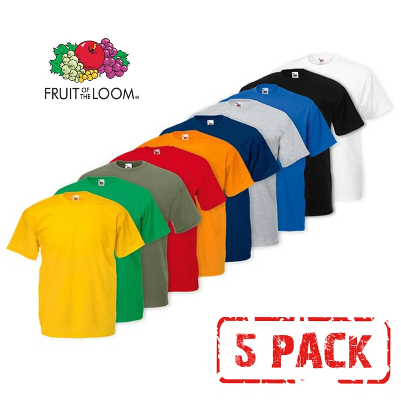 5 PACK MEN'S FRUIT OF THE LOOM PLAIN 100% COTTON BLANK T SHIRT