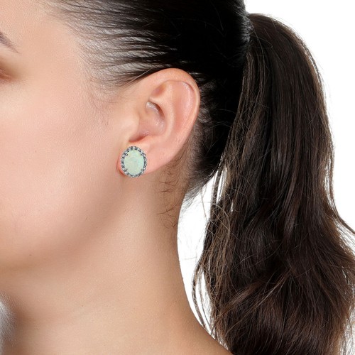 1.60 Ct Oval White Opal and White Topaz 925 Sterling Silver Birthstone Earrings - Picture 2 of 7