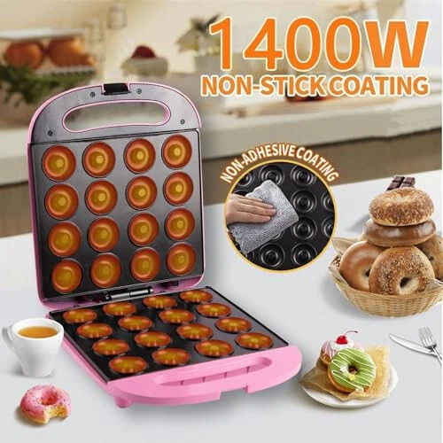Donut Maker Pink, Mini Donut Maker Machine with Non-stick Surface, Bake 16 Mini - Picture 4 of 7