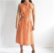Vintage Y2K WEEKEND MAX MARA Orange Sleeveless Linen Belted Shirt Dress Size 6